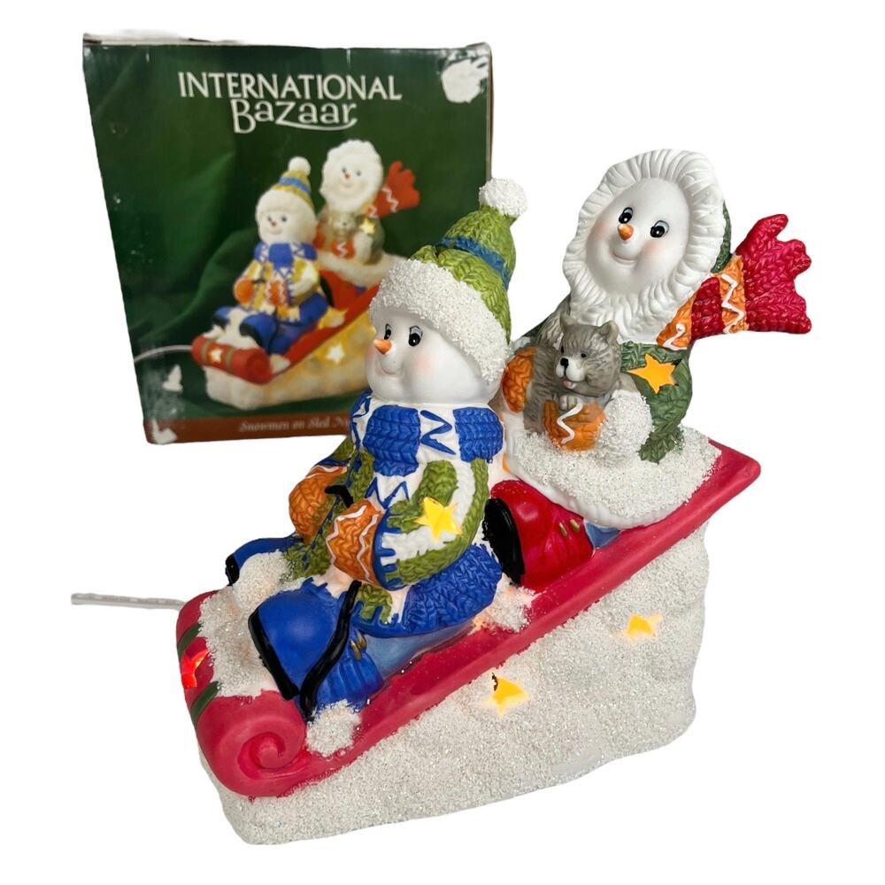 Snowman Sledding Night Light Winter Holiday Lamp International Bazaar Christmas